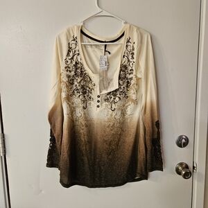 NWT Maurices Cream and Brown Gradient Blouse